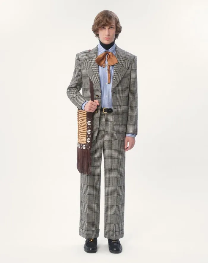 Valentino Coats And Blazers Man Singlebreasted Wool Jacket With Check Pattern On Houndstooth For Man In Ivoryblack Ivoryblack Valentino Coats And Blazers Man Singlebreasted Wool Jacket With Check Pattern On Houndstooth For Man In Ivoryblack Ivoryblack