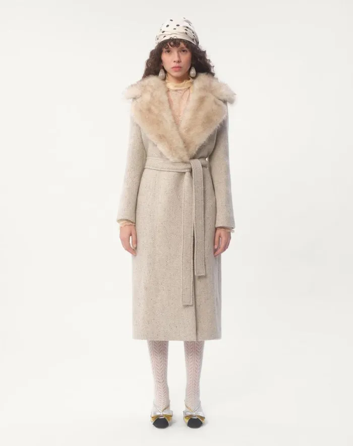 Valentino Coats And Outerwear Woman Coat In Textured Wool For Woman In Camelivory Camelivory Valentino Coats And Outerwear Woman Coat In Textured Wool For Woman In Camelivory Camelivory
