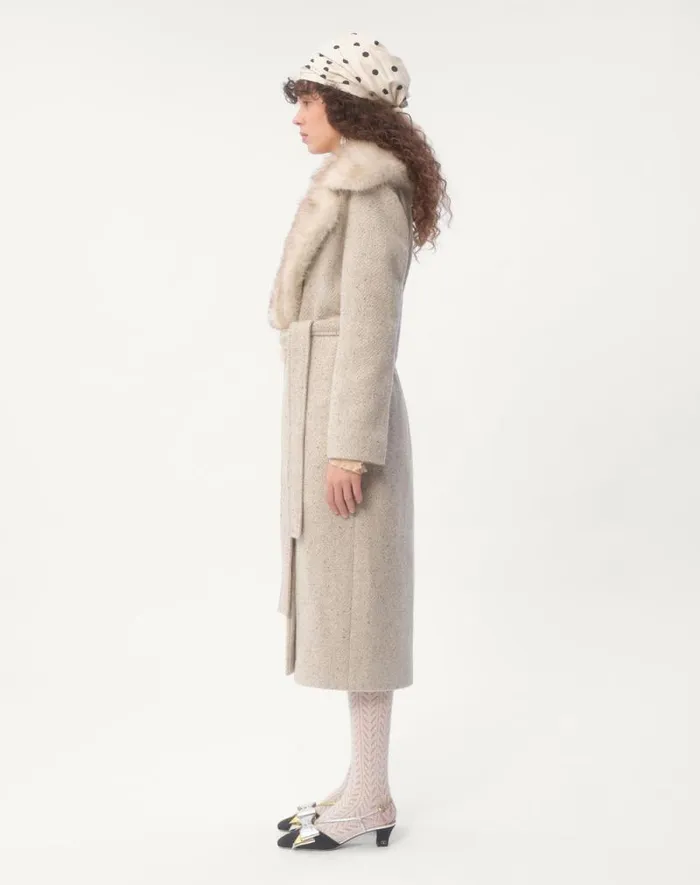Valentino Coats And Outerwear Woman Coat In Textured Wool For Woman In Camelivory Camelivory Valentino Coats And Outerwear Woman Coat In Textured Wool For Woman In Camelivory Camelivory