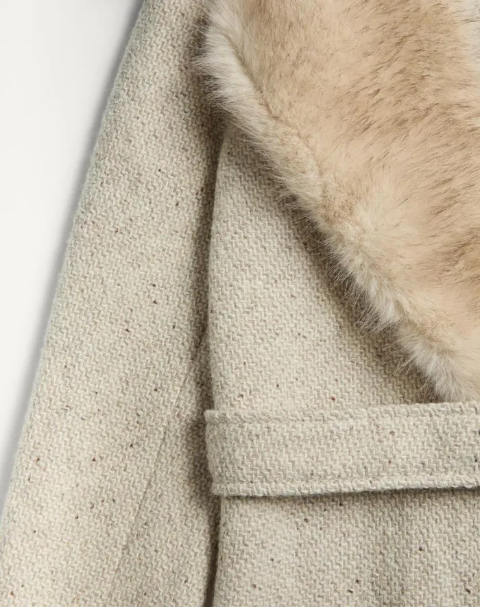 Valentino Coats And Outerwear Woman Coat In Textured Wool For Woman In Camelivory Camelivory Valentino Coats And Outerwear Woman Coat In Textured Wool For Woman In Camelivory Camelivory