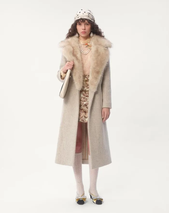 Valentino Coats And Outerwear Woman Coat In Textured Wool For Woman In Camelivory Camelivory Valentino Coats And Outerwear Woman Coat In Textured Wool For Woman In Camelivory Camelivory