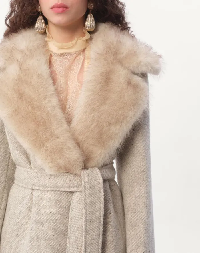 Valentino Coats And Outerwear Woman Coat In Textured Wool For Woman In Camelivory Camelivory Valentino Coats And Outerwear Woman Coat In Textured Wool For Woman In Camelivory Camelivory
