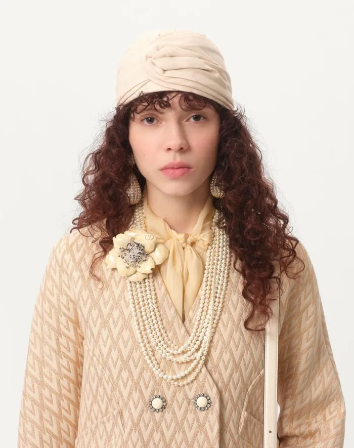 Valentino Coats And Outerwear Woman Lurex Jacquard Toute La V Coat For Woman In Birchgold Birchgold Valentino Coats And Outerwear Woman Lurex Jacquard Toute La V Coat For Woman In Birchgold Birchgold