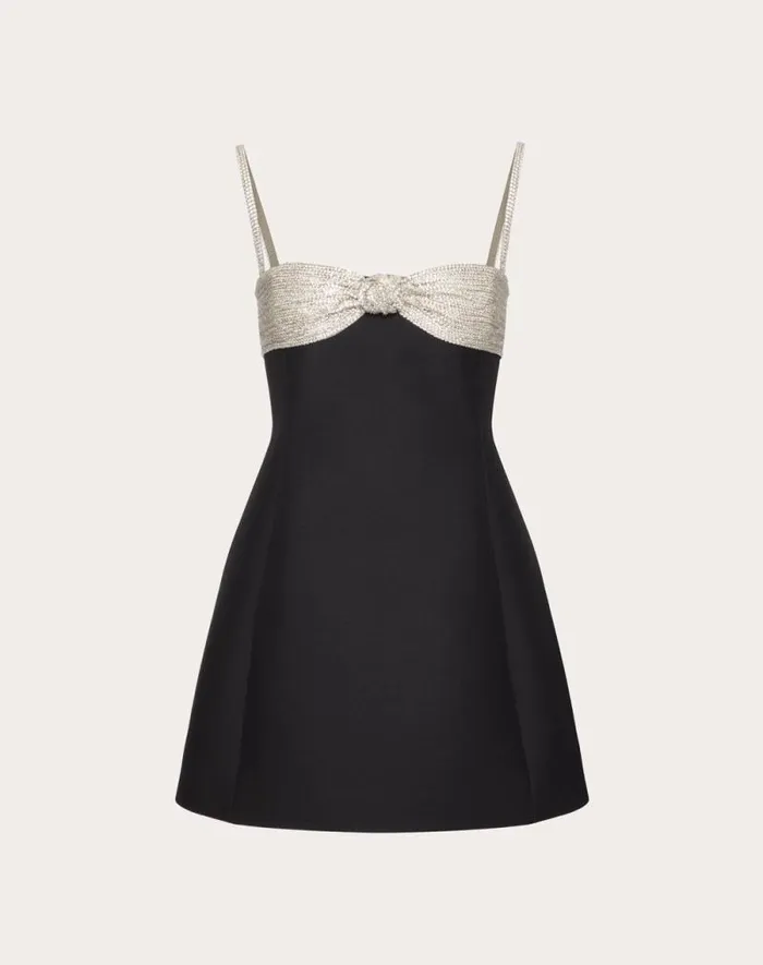 Valentino Dresses Woman Embroidered Crepe Couture Dress For Woman In Black Black Valentino Dresses Woman Embroidered Crepe Couture Dress For Woman In Black Black