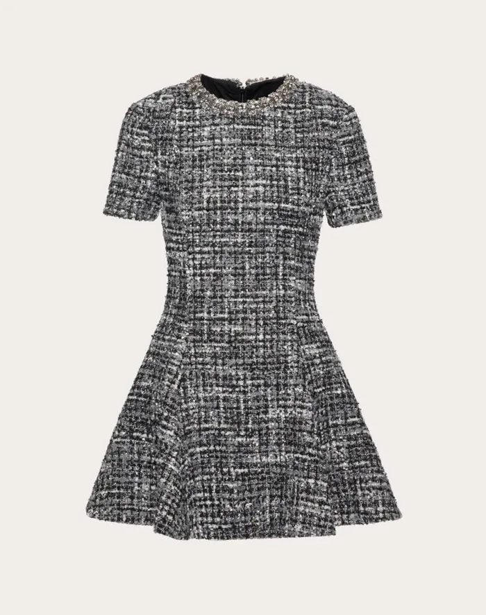 Valentino Dresses Woman Embroidered Tweed Short Dress For Woman In Black Black Valentino Dresses Woman Embroidered Tweed Short Dress For Woman In Black Black