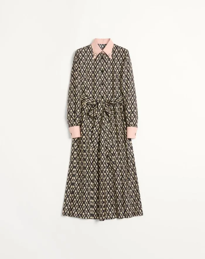 Valentino Dresses Woman Twill Toute La V Midi Dress For Woman In Blackivory Blackivory Valentino Dresses Woman Twill Toute La V Midi Dress For Woman In Blackivory Blackivory
