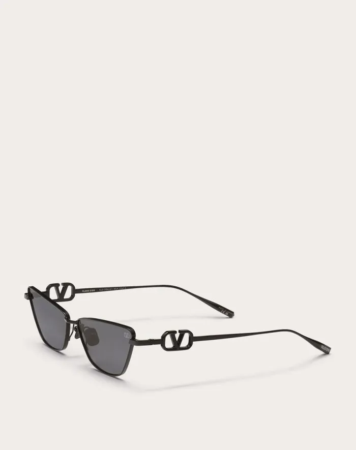 Valentino Eyewear Woman Vlogo Sign Cateye Titanium Frame In Dark Grey Dark Grey