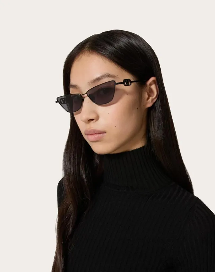Valentino Eyewear Woman Vlogo Sign Cateye Titanium Frame In Dark Grey Dark Grey