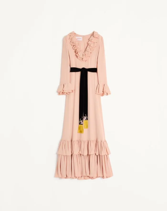 Valentino Gowns Woman Embroidered Georgette Long Dress For Woman In Rose Mist Rose Mist Valentino Gowns Woman Embroidered Georgette Long Dress For Woman In Rose Mist Rose Mist