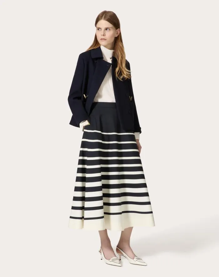 Valentino Jackets And Blazers Woman Texture Double Crepe Peacoat For Woman In Navy Navy Valentino Jackets And Blazers Woman Texture Double Crepe Peacoat For Woman In Navy Navy