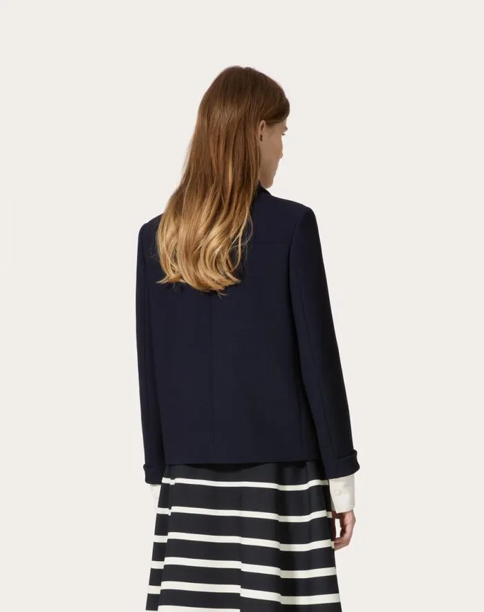 Valentino Jackets And Blazers Woman Texture Double Crepe Peacoat For Woman In Navy Navy Valentino Jackets And Blazers Woman Texture Double Crepe Peacoat For Woman In Navy Navy