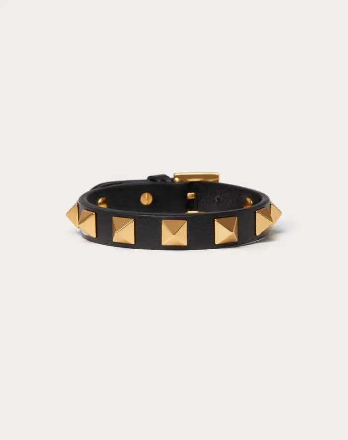 Valentino Jewelry Man Rockstud Bracelet In Leather And Metal For Man In Black Black Valentino Jewelry Man Rockstud Bracelet In Leather And Metal For Man In Black Black