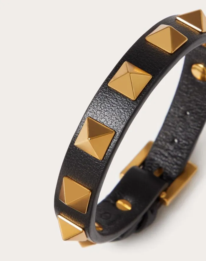 Valentino Jewelry Man Rockstud Bracelet In Leather And Metal For Man In Black Black Valentino Jewelry Man Rockstud Bracelet In Leather And Metal For Man In Black Black