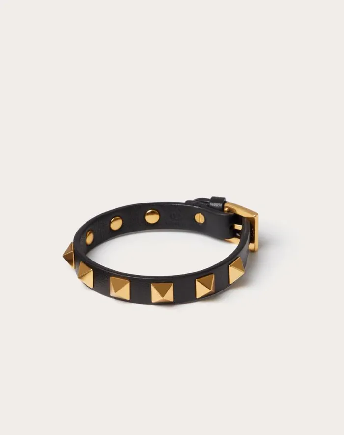 Valentino Jewelry Man Rockstud Bracelet In Leather And Metal For Man In Black Black Valentino Jewelry Man Rockstud Bracelet In Leather And Metal For Man In Black Black