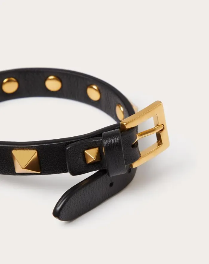 Valentino Jewelry Man Rockstud Bracelet In Leather And Metal For Man In Black Black Valentino Jewelry Man Rockstud Bracelet In Leather And Metal For Man In Black Black