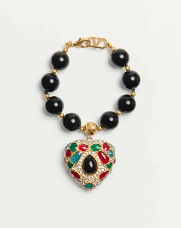 Valentino Jewelry Woman Coeur Royal Bracelet In Metal Resin Enamel And Swarovski Crystals For Woman In Multicolor Multicolor Valentino Jewelry Woman Coeur Royal Bracelet In Metal Resin Enamel And Swarovski Crystals For Woman In Multicolor Multicolor