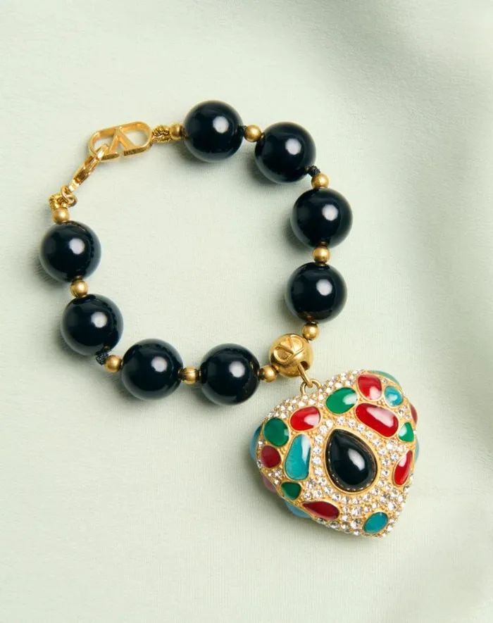 Valentino Jewelry Woman Coeur Royal Bracelet In Metal Resin Enamel And Swarovski Crystals For Woman In Multicolor Multicolor Valentino Jewelry Woman Coeur Royal Bracelet In Metal Resin Enamel And Swarovski Crystals For Woman In Multicolor Multicolor