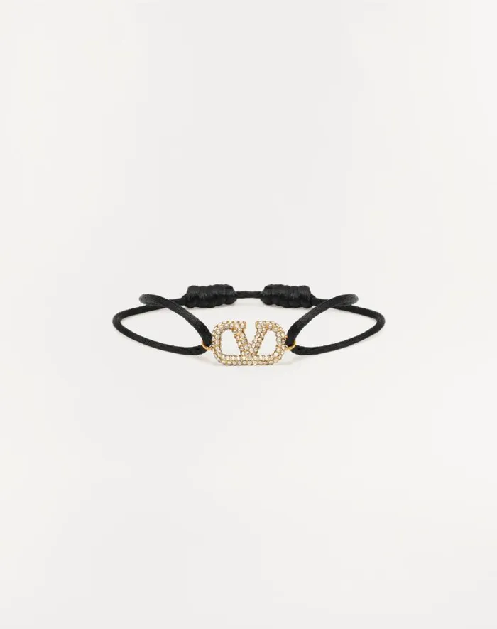 Valentino Jewelry Woman Vlogo Signature Bracelet In Cotton And Swarovski Crystals For Woman In Rouge Purblack Rouge Purblack Valentino Jewelry Woman Vlogo Signature Bracelet In Cotton And Swarovski Crystals For Woman In Rouge Purblack Rouge Purblack