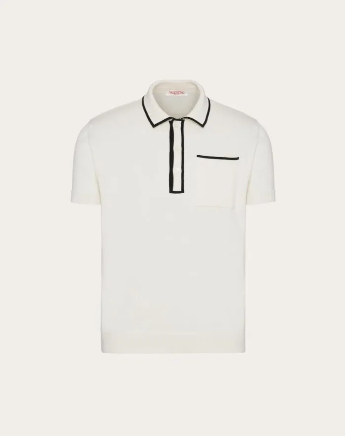 Valentino Knitwear Man Cotton Polo Shirt With Signature Vlogo Embroidery For Man In Ivory Ivory Valentino Knitwear Man Cotton Polo Shirt With Signature Vlogo Embroidery For Man In Ivory Ivory