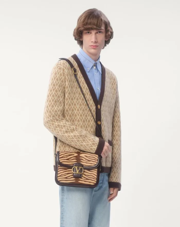 Valentino Knitwear Man Wool Cardigan With Toute La V Pattern For Man In Beigecream Beigecream Valentino Knitwear Man Wool Cardigan With Toute La V Pattern For Man In Beigecream Beigecream