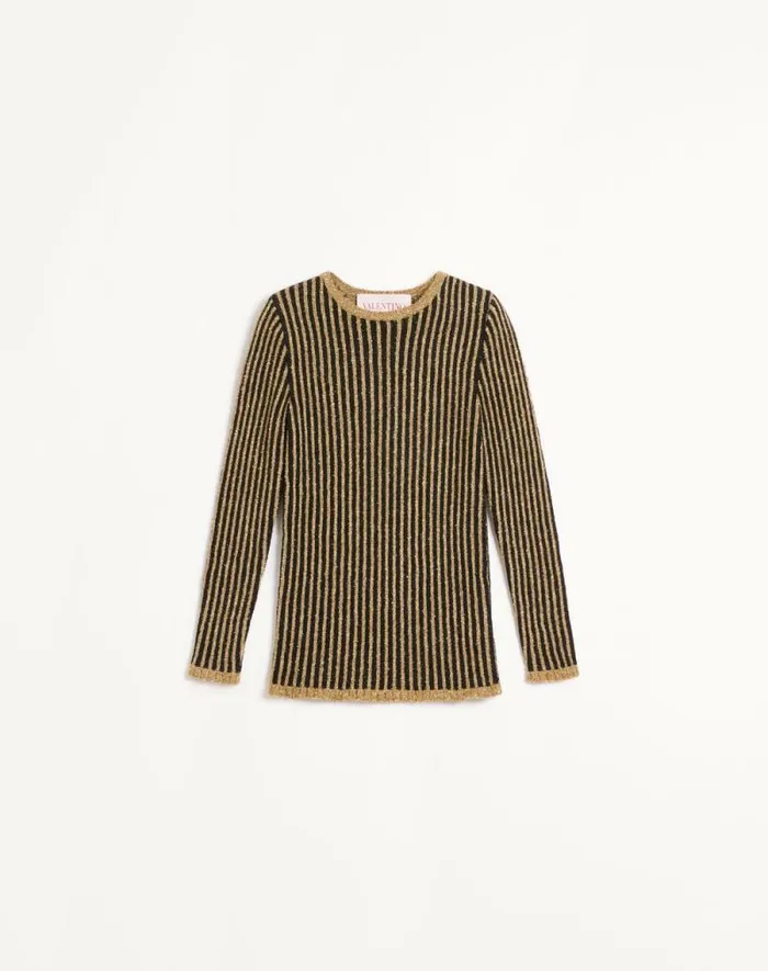 Valentino Knitwear Woman Lurex Sweater For Woman In Blackgold Blackgold