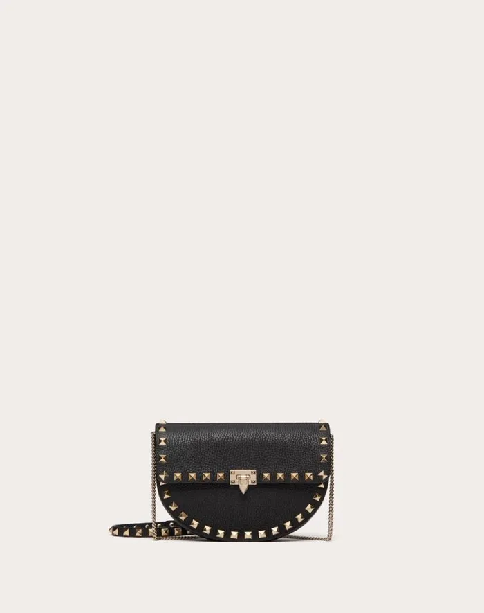 Valentino Mini Bags Woman Mini Rockstud Crossbody Bag In Grainy Calfskin For Woman In Black Black Valentino Mini Bags Woman Mini Rockstud Crossbody Bag In Grainy Calfskin For Woman In Black Black