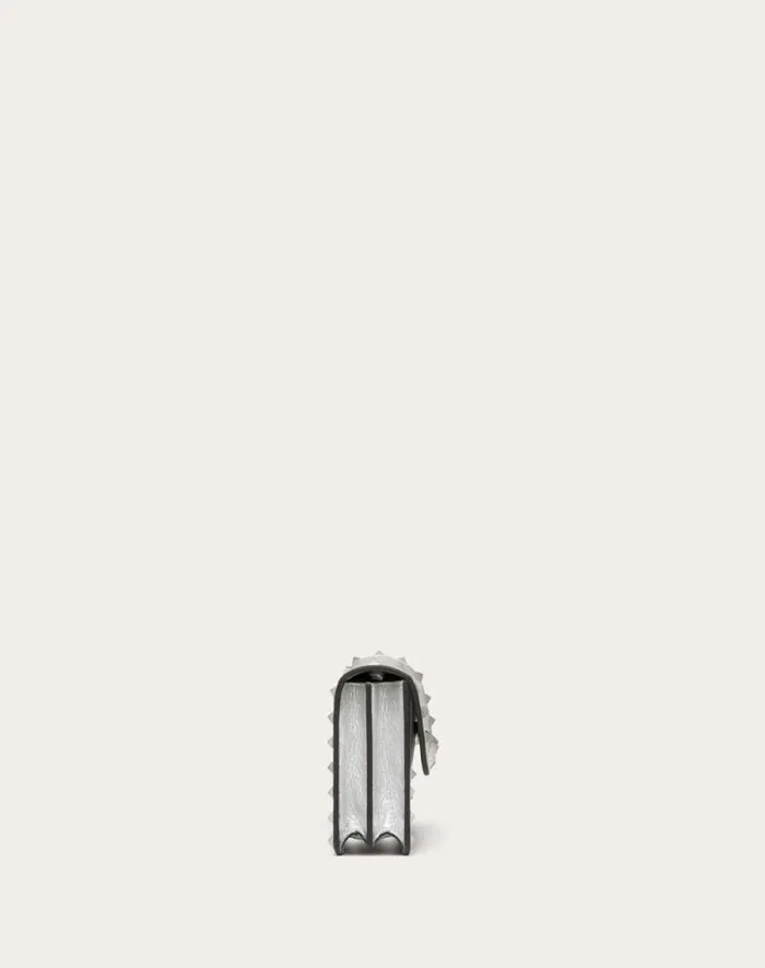 Valentino Mini Bags Woman Rockstud Metallic Grainy Calfskin Wallet With Chain For Woman In Silver Silver Valentino Mini Bags Woman Rockstud Metallic Grainy Calfskin Wallet With Chain For Woman In Silver Silver