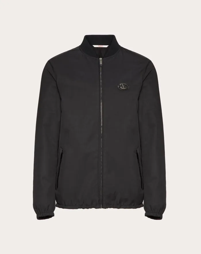 Valentino Outerwear Man Nylon Jacket With Leather Patch And Vlogo Signature For Man In Black Black Valentino Outerwear Man Nylon Jacket With Leather Patch And Vlogo Signature For Man In Black Black