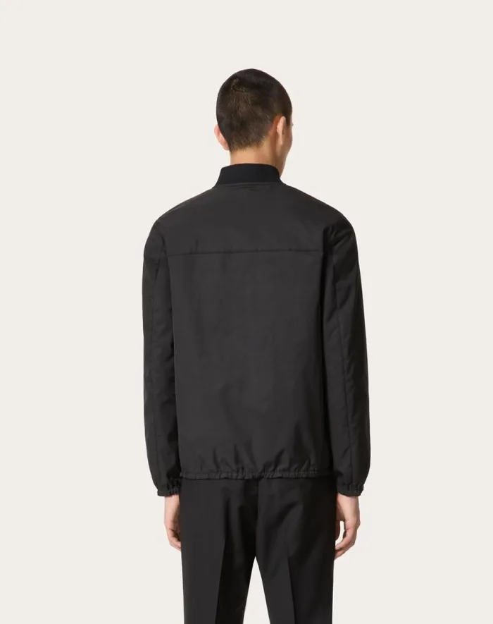 Valentino Outerwear Man Nylon Jacket With Leather Patch And Vlogo Signature For Man In Black Black Valentino Outerwear Man Nylon Jacket With Leather Patch And Vlogo Signature For Man In Black Black