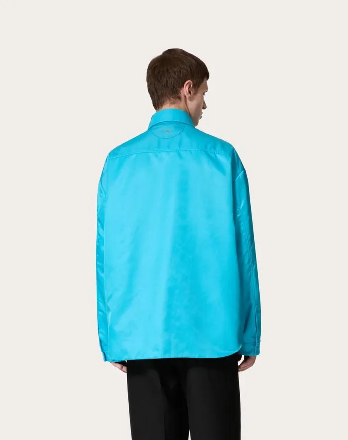 Valentino Outerwear Man Nylon Shirt Jacket For Man In Sky Blue Sky Blue