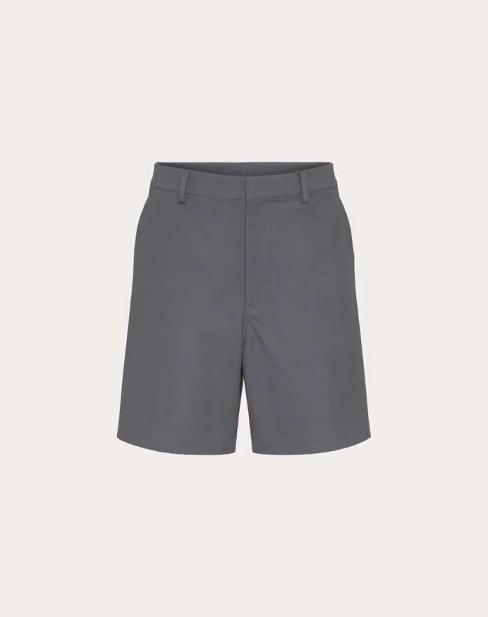 Valentino Pants And Shorts Man Stretch Cotton Canvas Bermuda Shorts With Rubberized V Detail For Man In Light Grey Light Grey Valentino Pants And Shorts Man Stretch Cotton Canvas Bermuda Shorts With Rubberized V Detail For Man In Light Grey Light Grey