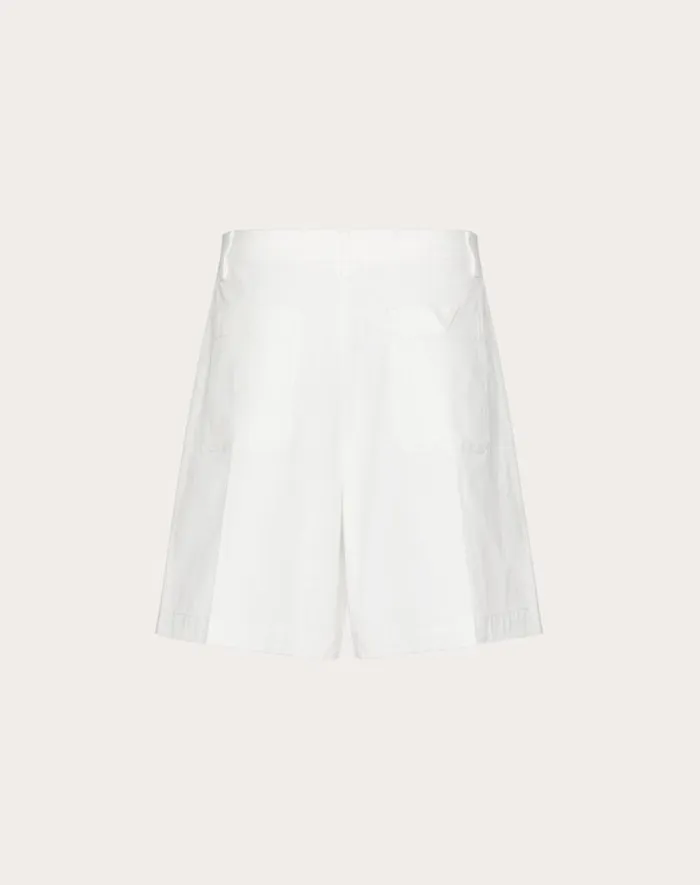 Valentino Pants And Shorts Man Stretch Cotton Canvas Bermuda Shorts With Rubberized V Detail For Man In Light Grey Light Grey Valentino Pants And Shorts Man Stretch Cotton Canvas Bermuda Shorts With Rubberized V Detail For Man In Light Grey Light Grey