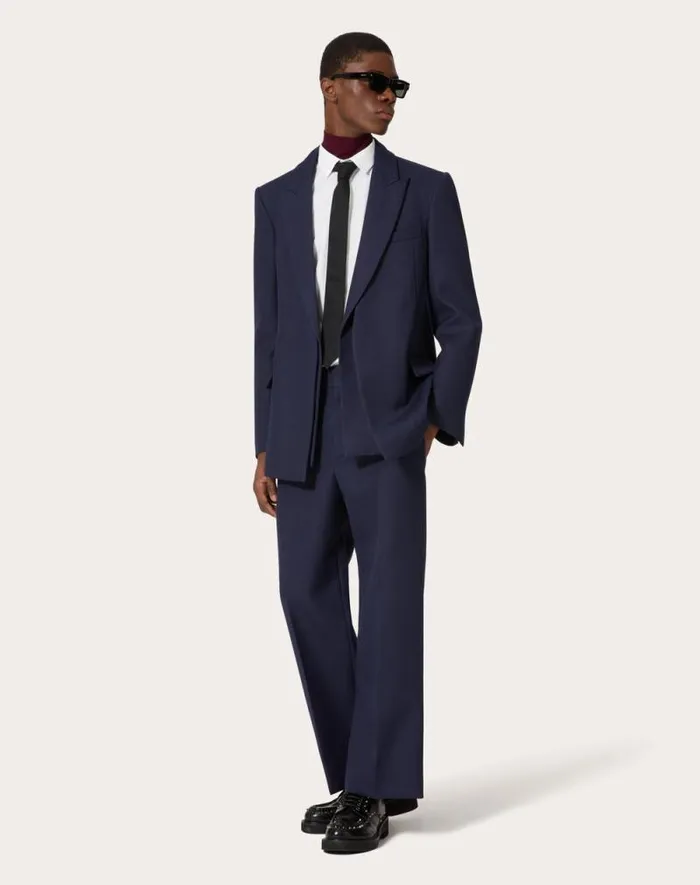 Valentino Pants And Shorts Man Technical Wool Pants For Man In Navy Navy Valentino Pants And Shorts Man Technical Wool Pants For Man In Navy Navy