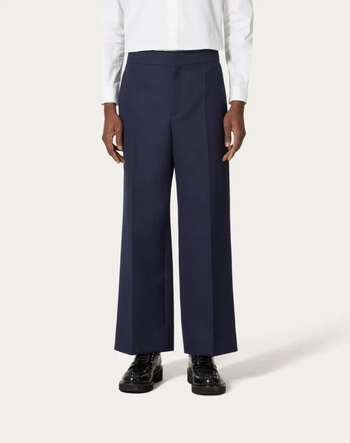 Valentino Pants And Shorts Man Technical Wool Pants For Man In Navy Navy Valentino Pants And Shorts Man Technical Wool Pants For Man In Navy Navy