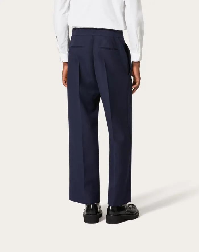 Valentino Pants And Shorts Man Technical Wool Pants For Man In Navy Navy Valentino Pants And Shorts Man Technical Wool Pants For Man In Navy Navy