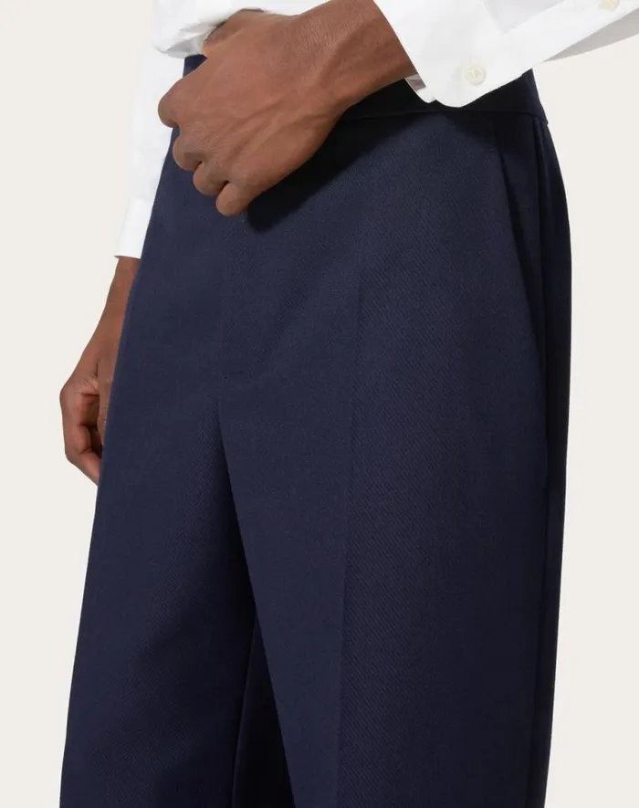 Valentino Pants And Shorts Man Technical Wool Pants For Man In Navy Navy Valentino Pants And Shorts Man Technical Wool Pants For Man In Navy Navy
