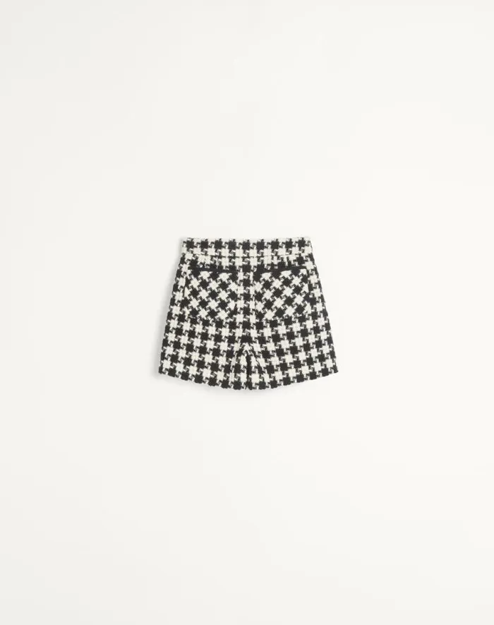 Valentino Pants And Shorts Woman Damier Light Tweed Shorts For Woman In Ivoryblack Ivoryblack