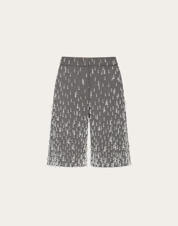 Valentino Pants And Shorts Woman Embroidered Active Gabardine Bermuda Shorts For Woman In Grey Grey Valentino Pants And Shorts Woman Embroidered Active Gabardine Bermuda Shorts For Woman In Grey Grey