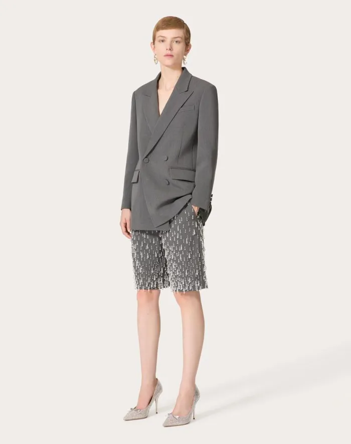 Valentino Pants And Shorts Woman Embroidered Active Gabardine Bermuda Shorts For Woman In Grey Grey Valentino Pants And Shorts Woman Embroidered Active Gabardine Bermuda Shorts For Woman In Grey Grey