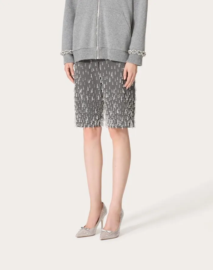 Valentino Pants And Shorts Woman Embroidered Active Gabardine Bermuda Shorts For Woman In Grey Grey Valentino Pants And Shorts Woman Embroidered Active Gabardine Bermuda Shorts For Woman In Grey Grey