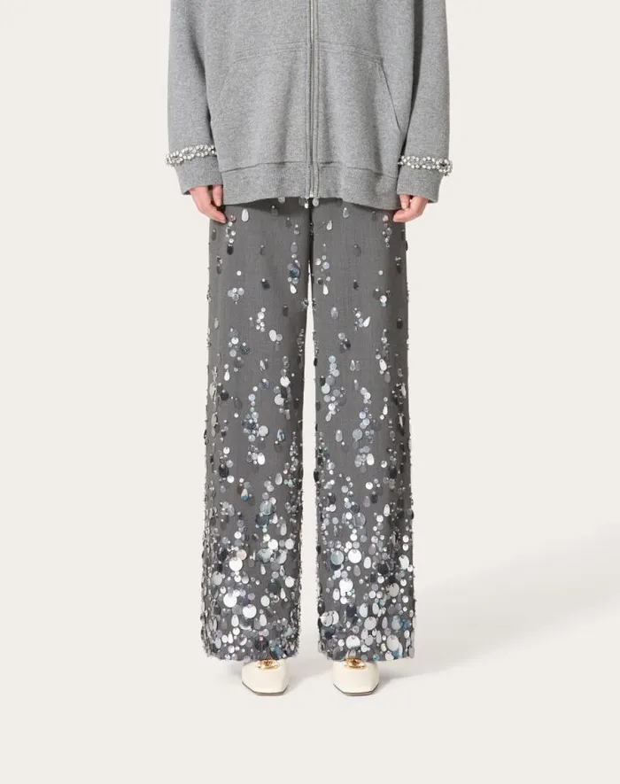 Valentino Pants And Shorts Woman Embroidered Active Gabardine Pants For Woman In Grey Grey Valentino Pants And Shorts Woman Embroidered Active Gabardine Pants For Woman In Grey Grey