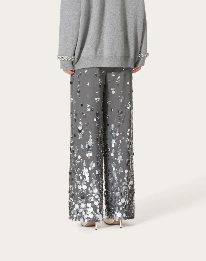 Valentino Pants And Shorts Woman Embroidered Active Gabardine Pants For Woman In Grey Grey Valentino Pants And Shorts Woman Embroidered Active Gabardine Pants For Woman In Grey Grey