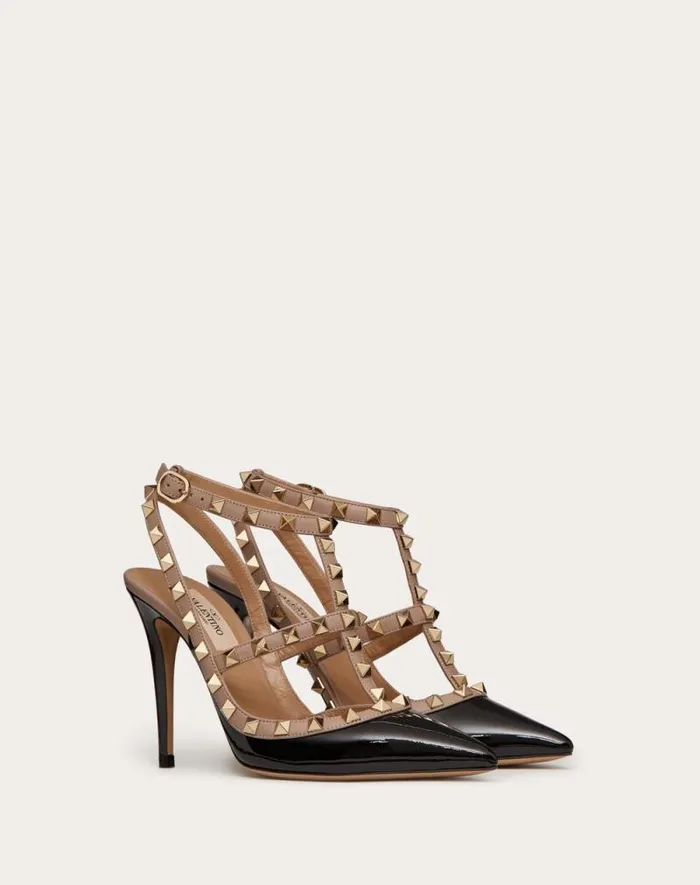 Valentino Pumps Woman Patent Rockstud Caged Pump 100mm For Woman In Poudre Poudre Valentino Pumps Woman Patent Rockstud Caged Pump 100mm For Woman In Poudre Poudre