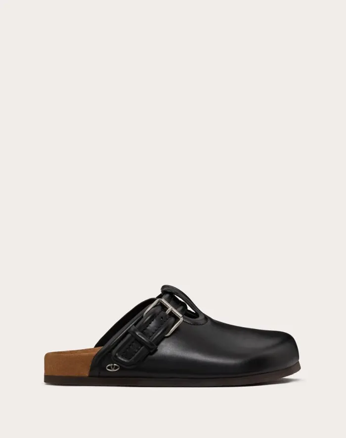 Valentino Sandals Man Fussfriend Calfskin Leather Sabot For Man In Black Black Valentino Sandals Man Fussfriend Calfskin Leather Sabot For Man In Black Black