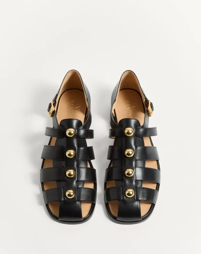 Valentino Sandals Man Studshield Fisherman Calfskin Sandal For Man In Tobacco Tobacco Valentino Sandals Man Studshield Fisherman Calfskin Sandal For Man In Tobacco Tobacco
