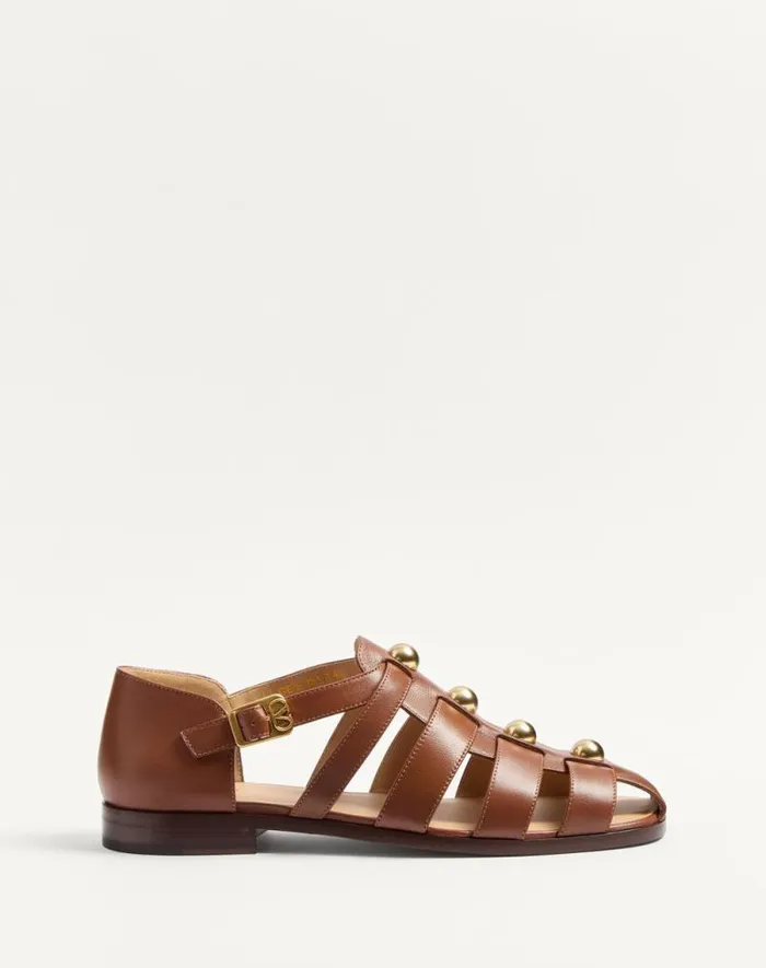 Valentino Sandals Man Studshield Fisherman Calfskin Sandal For Man In Tobacco Tobacco Valentino Sandals Man Studshield Fisherman Calfskin Sandal For Man In Tobacco Tobacco