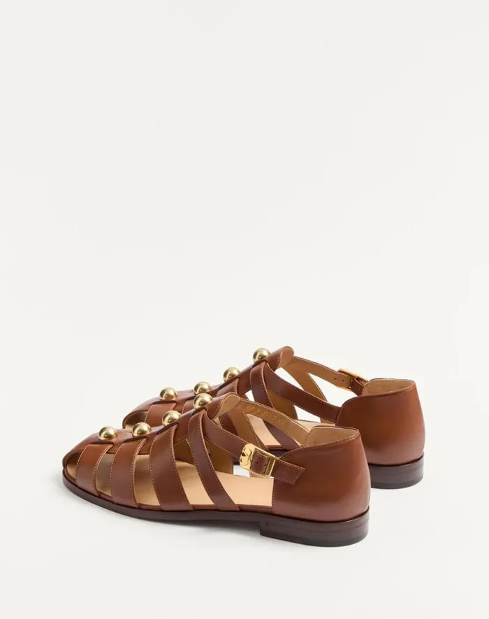 Valentino Sandals Man Studshield Fisherman Calfskin Sandal For Man In Tobacco Tobacco Valentino Sandals Man Studshield Fisherman Calfskin Sandal For Man In Tobacco Tobacco