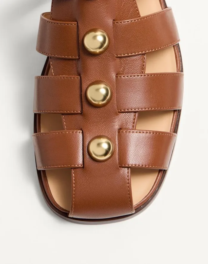 Valentino Sandals Man Studshield Fisherman Calfskin Sandal For Man In Tobacco Tobacco Valentino Sandals Man Studshield Fisherman Calfskin Sandal For Man In Tobacco Tobacco