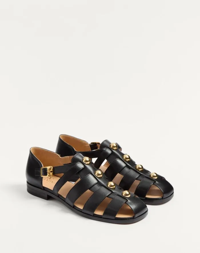 Valentino Sandals Man Studshield Fisherman Calfskin Sandal For Man In Tobacco Tobacco Valentino Sandals Man Studshield Fisherman Calfskin Sandal For Man In Tobacco Tobacco