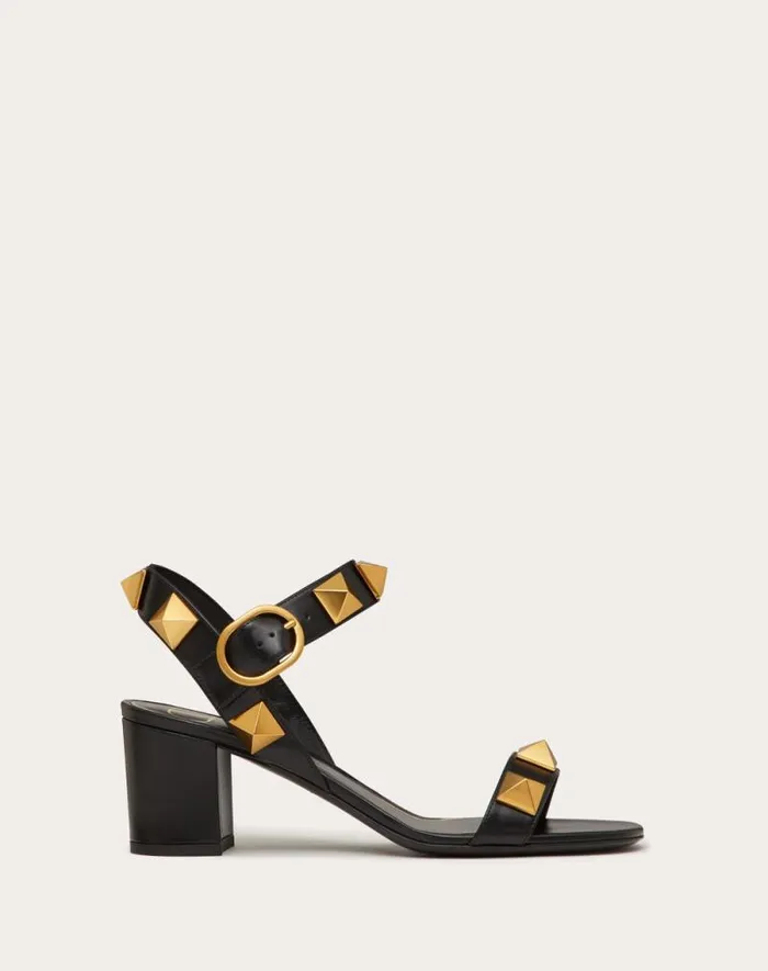 Valentino Sandals Woman Roman Stud Calfskin Sandal 60 Mm For Woman In Black Black Valentino Sandals Woman Roman Stud Calfskin Sandal 60 Mm For Woman In Black Black